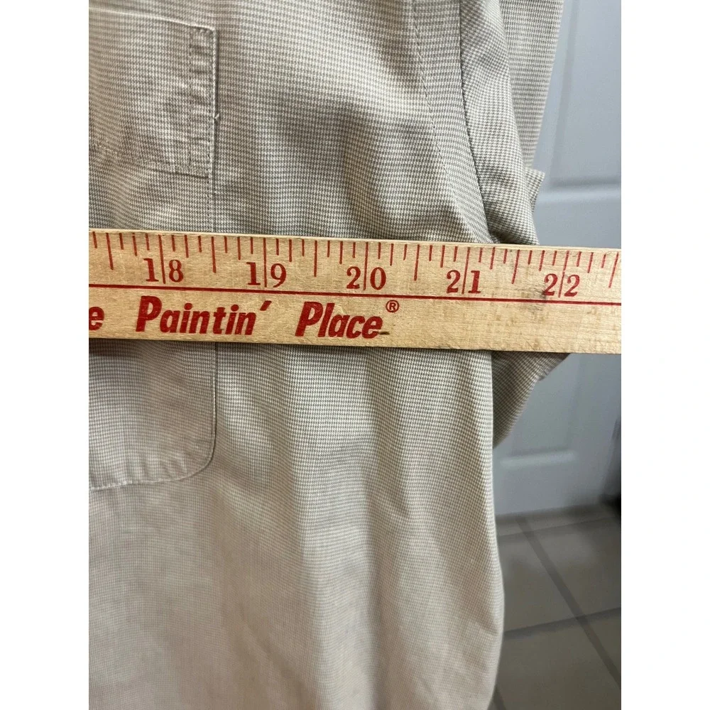 Eddie Bauer Mens Large Tan Micro Check Short Sleeve‎ Button Down Shirt Cotton L